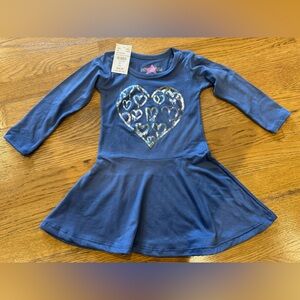 Hannah Sky Blue Long Sleeve Dress Silver Heart NWT 3T